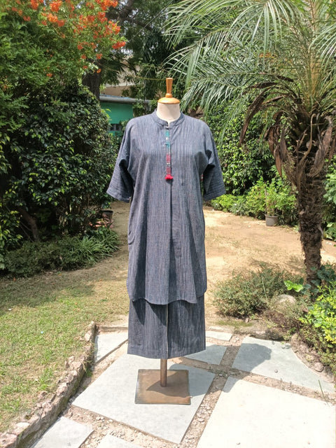 Navy Blue Abstract Handwoven Cotton Set