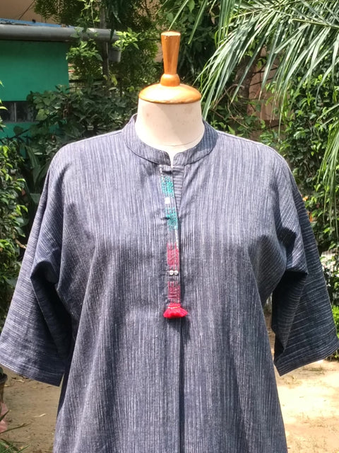 Navy Blue Abstract Handwoven Cotton Set
