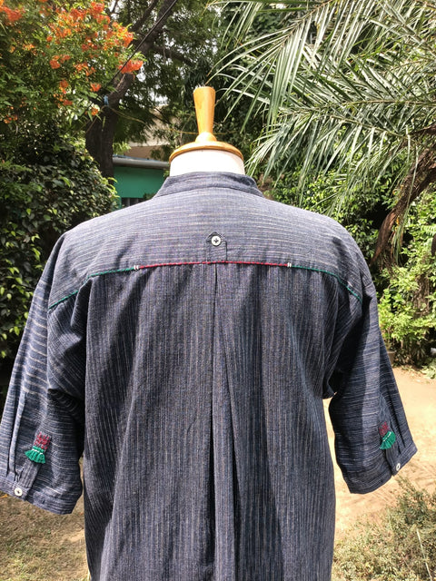 Navy Blue Abstract Handwoven Cotton Set