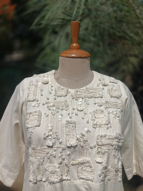 Off-White Handwoven Cotton Kurta Set