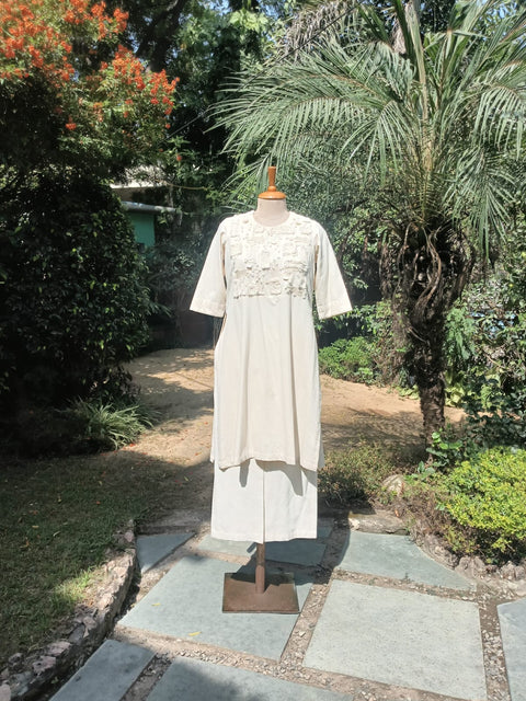 Off-White Handwoven Cotton Kurta Set