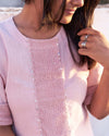 Blush Pink Handwoven Slub Cotton Set with Lace & Sequin Handwork