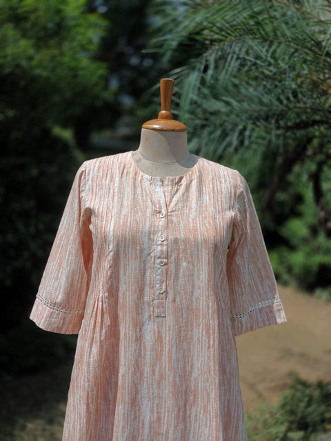 White & Peach Handwoven Cotton Set