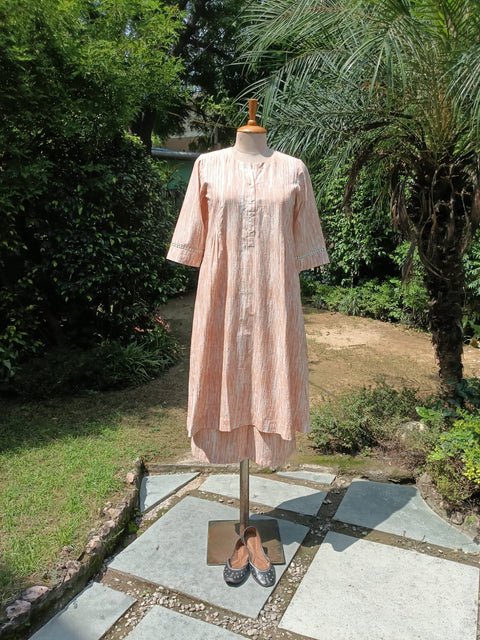 White & Peach Handwoven Cotton Set