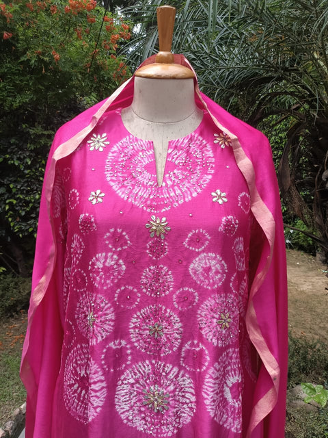 Rani Pink Shibori Silk Chanderi Set