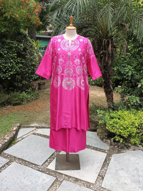 Rani Pink Shibori Silk Chanderi Set