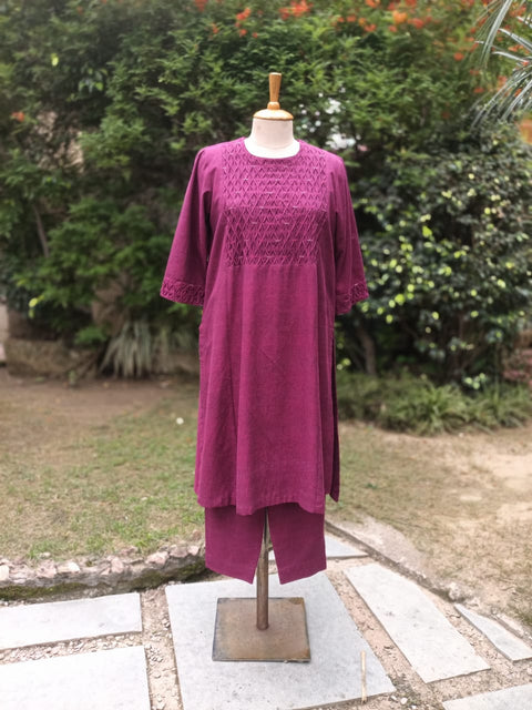Plum Handwoven Cotton Kurta & Pants set