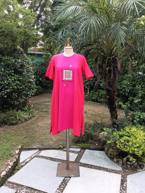 Red & Pink Handwoven Cotton Dress