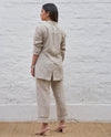 Beige Pure Linen Wrap Jacket and Pant Co-Ord Set With Belt and Lace Detailing (S-M)