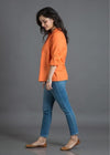 Tangerine Handwoven Cotton Shirt With Hand-Done Leaf Motifs (XS-L)