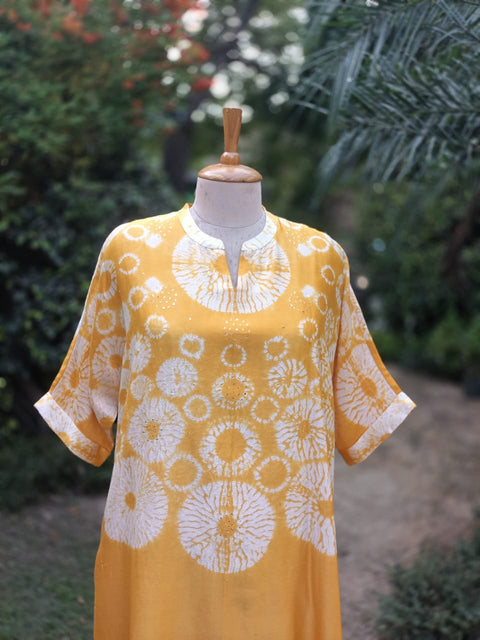 Yellow Shibori Silk Chanderi Mukesh work Set