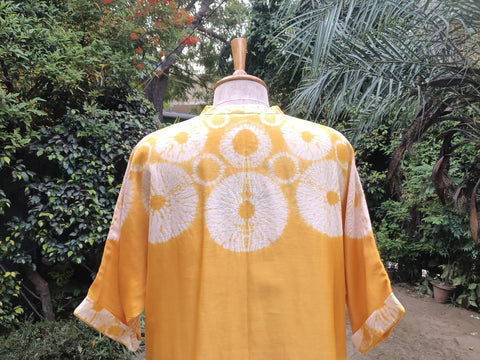 Yellow Shibori Silk Chanderi Mukesh work Set