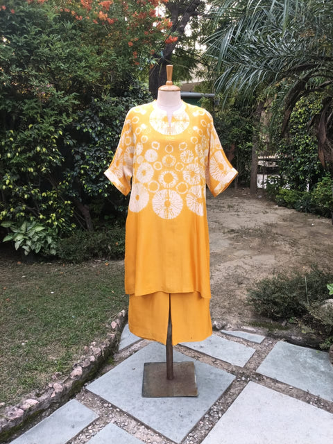 Yellow Shibori Silk Chanderi Mukesh work Set