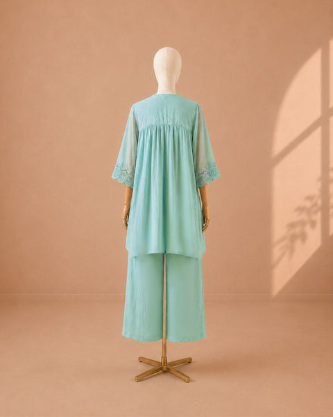 Aqua Blue Mul Chanderi & Lace Set