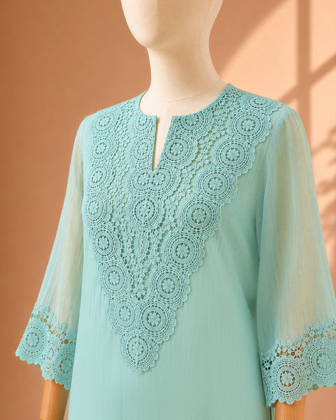 Aqua Blue Mul Chanderi & Lace Set