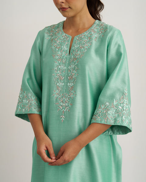 Aqua Blue Silk Chanderi Set with Handwork