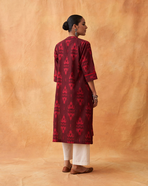 Sienna Handwoven Ikat Kurta with Handwork