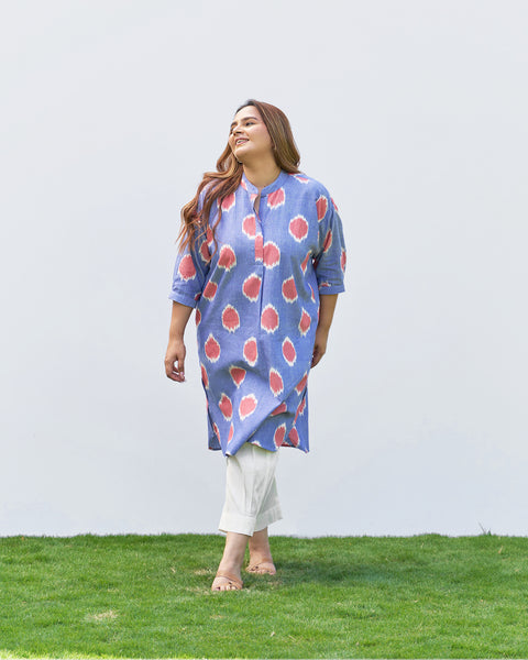 The Dot Ikat Anti-fit Kurta - Blue