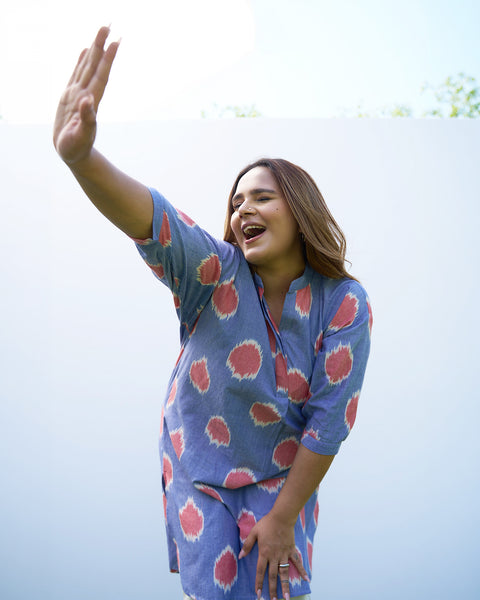 The Dot Ikat Anti-fit Kurta - Blue