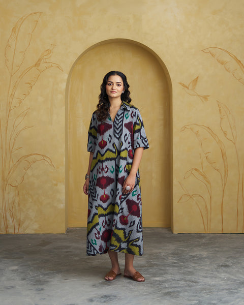 The Rumi Black Uzbeki Ikat Dress