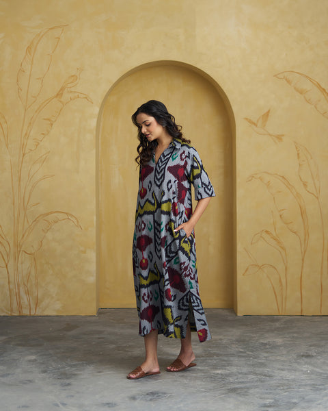 The Rumi Black Uzbeki Ikat Dress