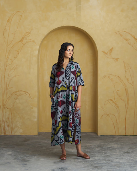 The Rumi Black Uzbeki Ikat Dress