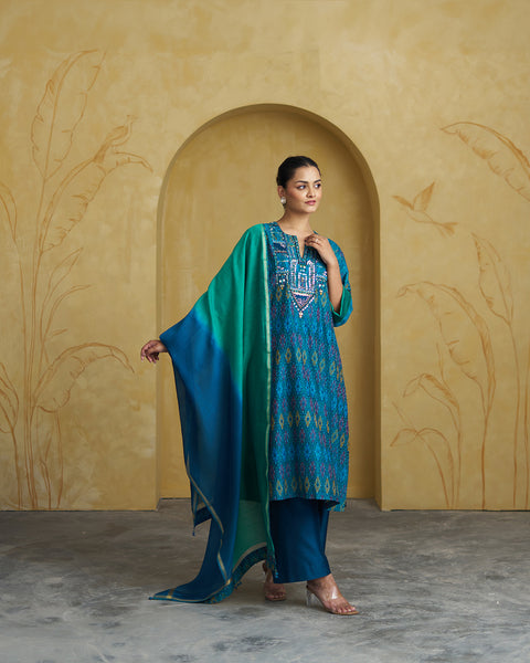 The Morni Silk Ikat Set with Handwork