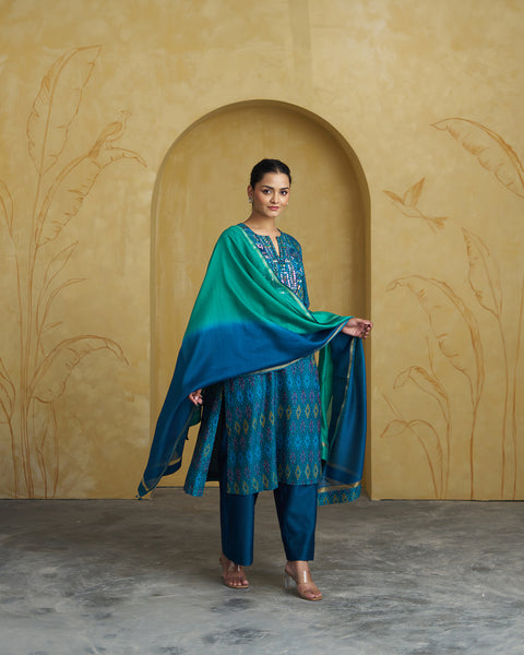 The Morni Silk Ikat Set with Handwork