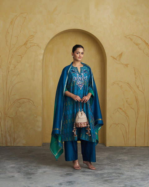 The Morni Silk Ikat Set with Handwork