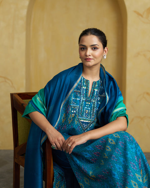 The Morni Silk Ikat Set with Handwork