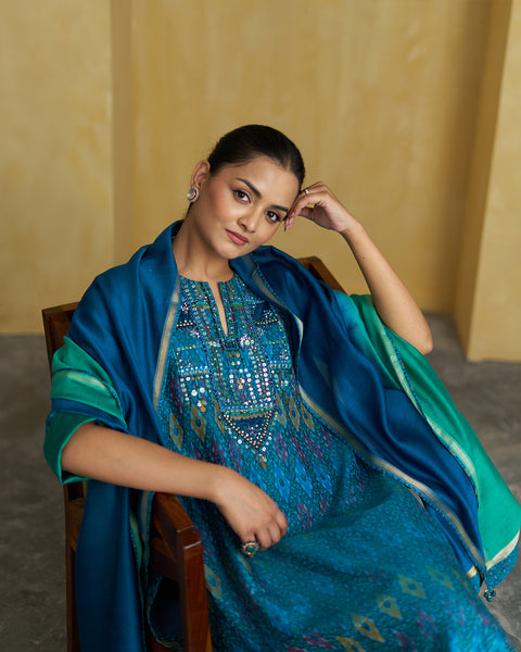 The Morni Silk Ikat Set with Handwork