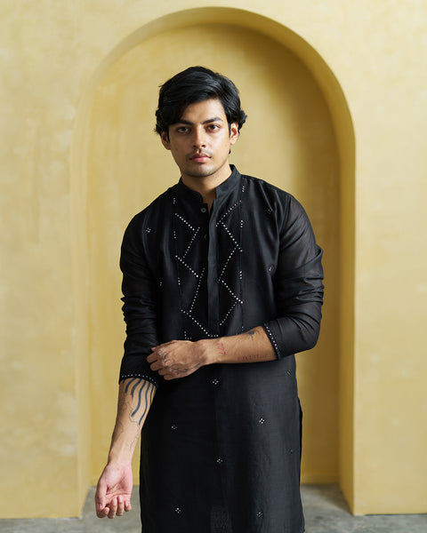 Black Chanderi Kurta( Men)