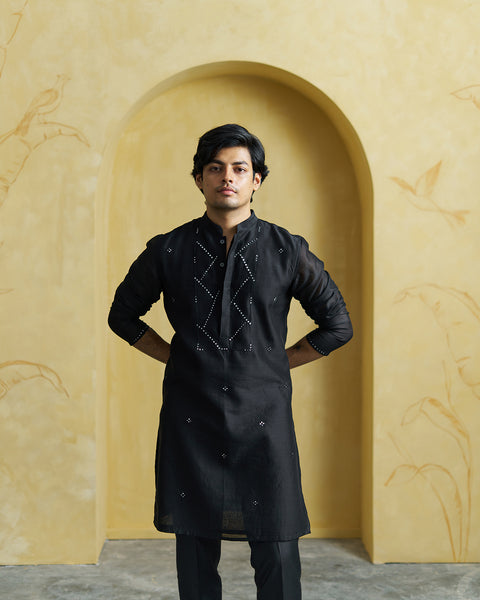 Black Chanderi Kurta( Men)