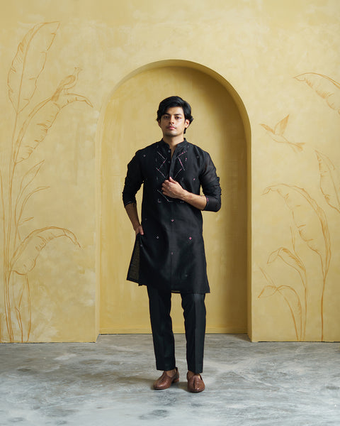 Black Chanderi Kurta( Men)