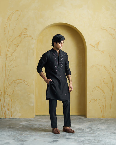 Black Chanderi Kurta( Men)
