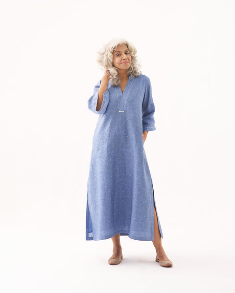 Denim Blue Pure Linen Tunic (M-L)