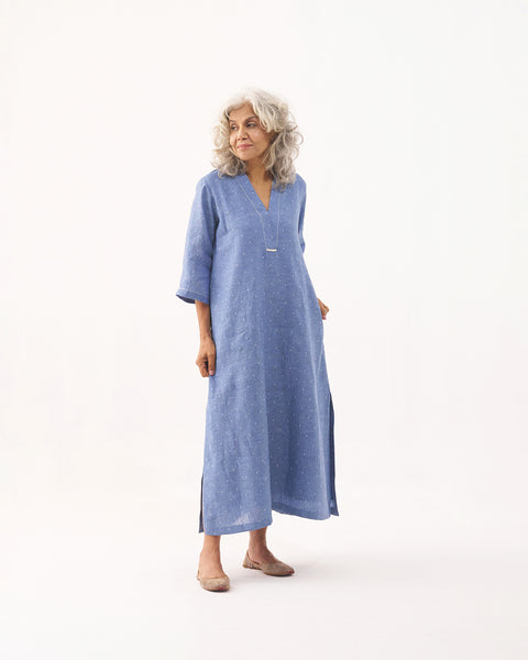 Denim Blue Pure Linen Tunic (M-L)