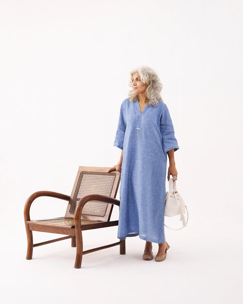 Denim Blue Pure Linen Tunic (M-L)