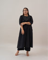 The Ink Black Pure Linen Tunic Set with Cut-Fray Handwork