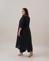 The Ink Black Pure Linen Tunic Set with Cut-Fray Handwork