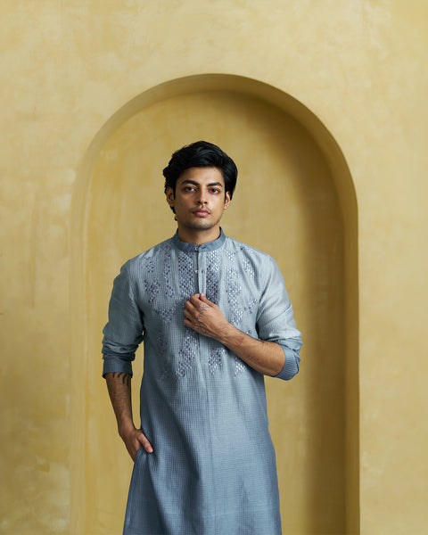 Ice Blue Silk Chanderi Kurta(Men)