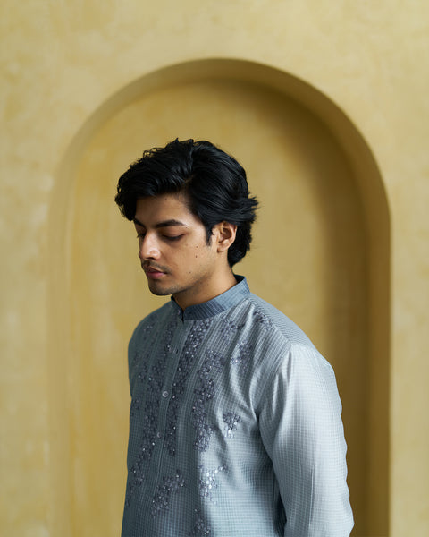 Ice Blue Silk Chanderi Kurta(Men)