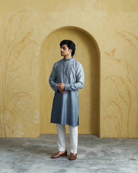 Ice Blue Silk Chanderi Kurta(Men)