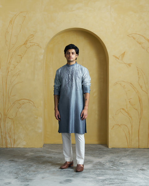 Ice Blue Silk Chanderi Kurta(Men)