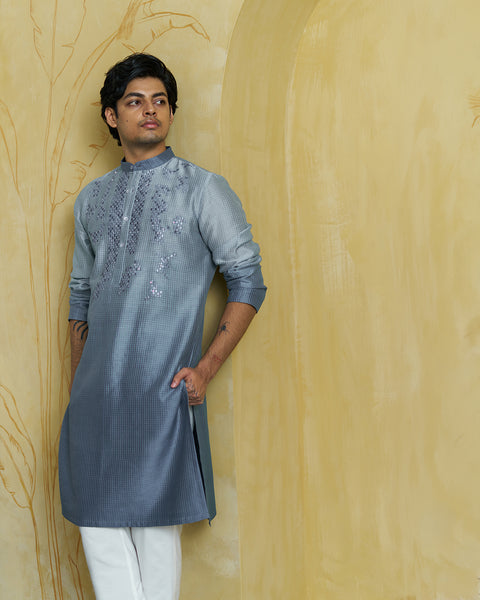 Ice Blue Silk Chanderi Kurta(Men)