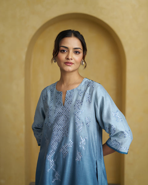 The Marina Blue Ombre Silk Chanderi Set