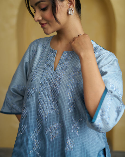 The Marina Blue Ombre Silk Chanderi Set