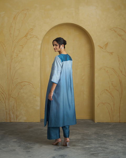 The Marina Blue Ombre Silk Chanderi Set