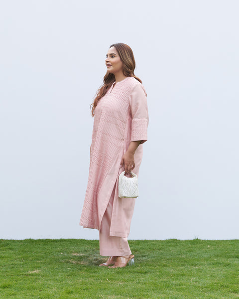 Powder Pink Silk Chanderi Pintuck Set