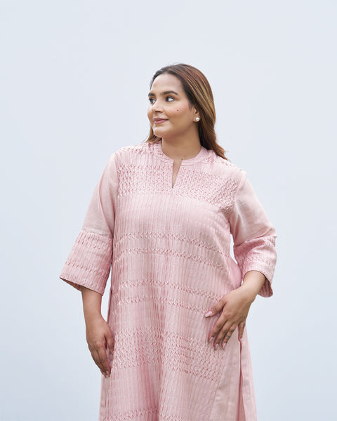 Powder Pink Silk Chanderi Pintuck Set